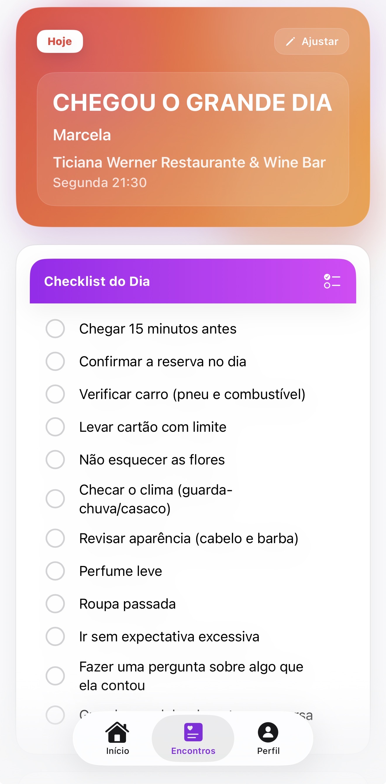 Checklist do dia — Houpy
